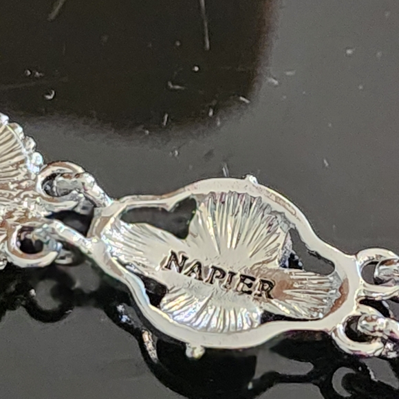 Napier Silver and Turquoise Floral Enamel Rhinestone Bracelet Designer Jewelry - Picture 6 of 10